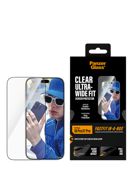 PanzerGlass Ultra-Wide Screen Protector for iPhone 18 Pro / iPhone 17 Pro with FastFit in-a-box, Clear