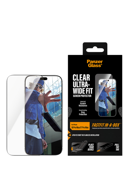 PanzerGlass Ultra-Wide Screen Protector for iPhone 18 Pro Max / iPhone 17 Pro Max with FastFit in-a-box, Clear
