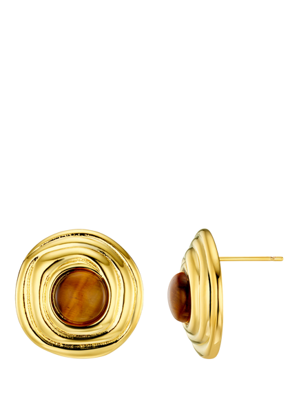 Orelia Semi-Precious Dome Stud Earrings, Tigers Eye, Tigers Eye