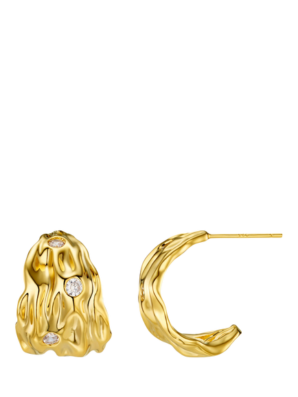 Orelia Molten and Crystal Tapered Hoop Earrings, Pale Gold, Pale Gold