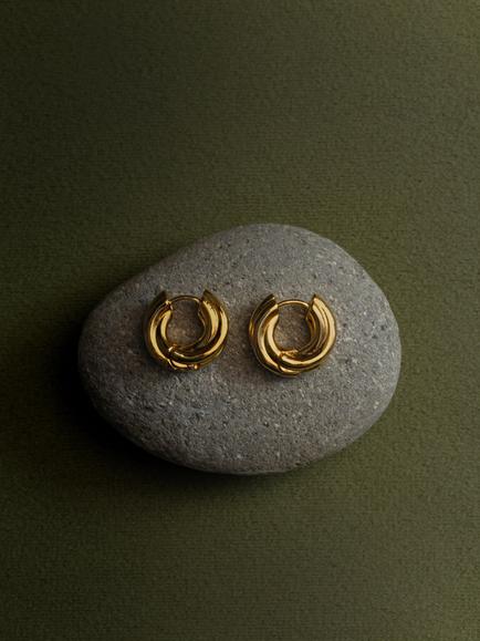 Orelia Chubby Intertwined Huggie Hoop Earrings, Pale Gold - view 2, Pale Gold