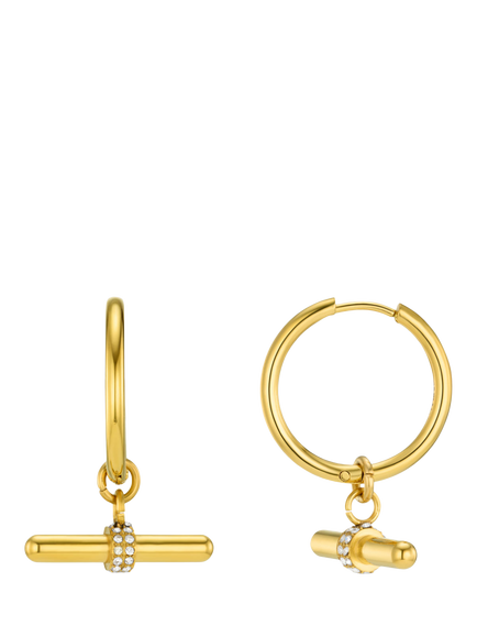 Orelia LUXE Waterproof Pavé T-Bar Mid-Size Hoop Earrings, Pale Gold, Pale Gold