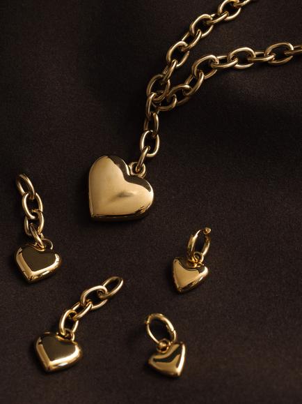 Orelia Waterproof LUXE Heart Charm Micro Hoop Earrings, Pale Gold - view 2, Pale Gold
