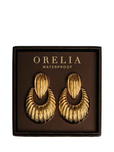 Orelia LUXE Waterproof Statement Textured Doorknocker Earrings, Pale Gold - view 2, Pale Gold