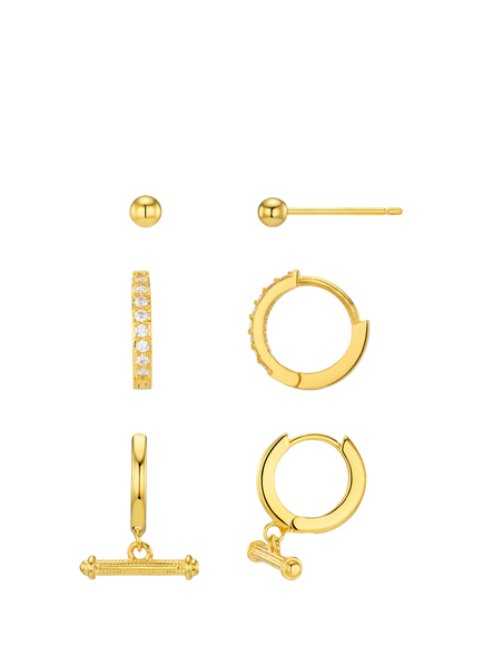 Orelia Pavé and T-Bar Micro Hoop Ear Stacking Set, Pale Gold, Pale Gold
