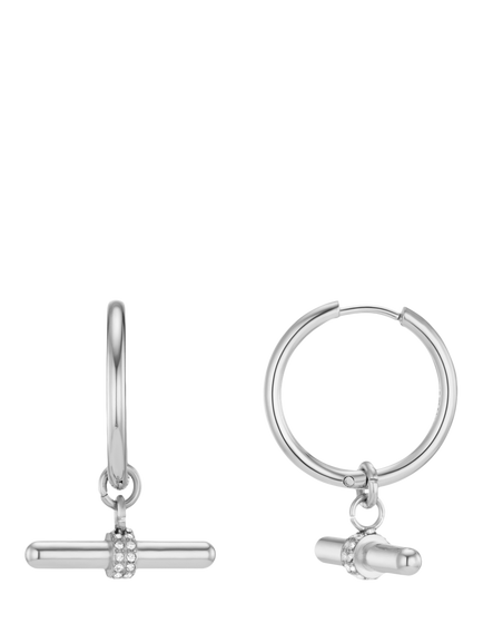 Orelia Waterproof LUXE Pavé T-Bar Mid-Size Hoop Earrings, Silver, Silver