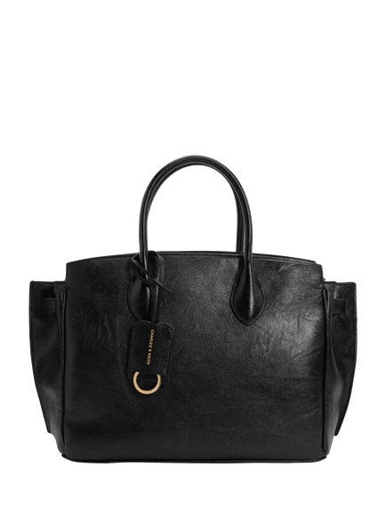 CHARLES & KEITH Ginevra Faux Nappa Leather Tote Bag, Black, Black