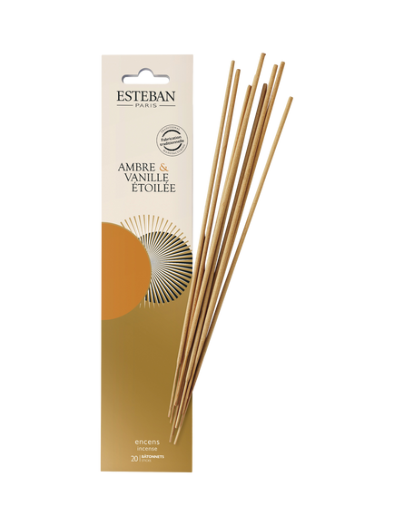 Esteban Refillable Vanilla & Amber Scented Incense Sticks, 200g, Beige / Gold