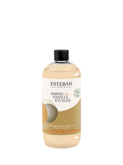 Esteban Refillable Vanilla & Amber Scented Reed Diffuser Refill, 500ml, Beige / Gold