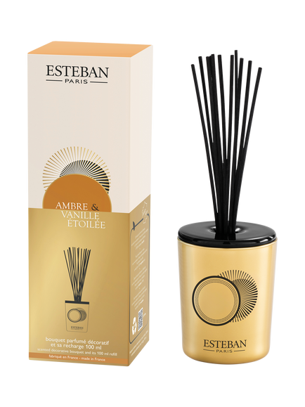 Esteban Refillable Vanilla & Amber Scented Reed Diffuser, 100ml, Beige / Gold