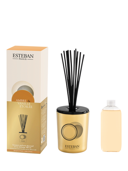 Esteban Refillable Vanilla & Amber Scented Reed Diffuser, 100ml - view 2, Beige / Gold