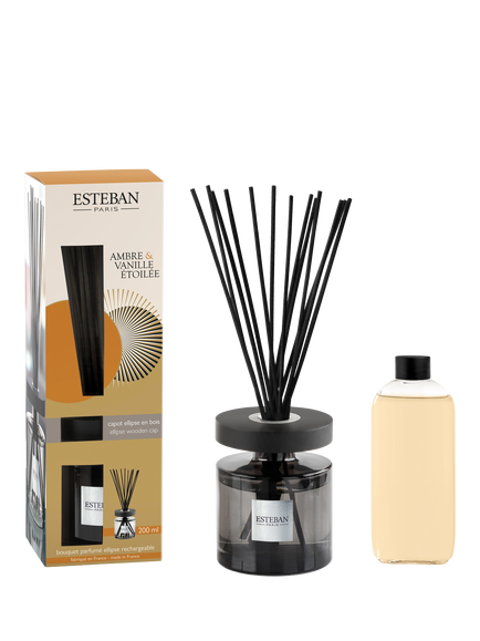 Esteban Refillable Vanilla & Amber Scented Reed Diffuser, 200ml - view 2, Beige / Gold