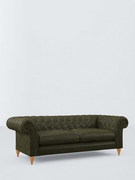 John Lewis Winchester Grand 4 Seater Leather Sofa, Light Leg, Demetra Green
