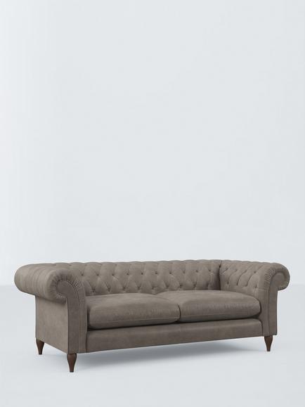 John Lewis Winchester Grand 4 Seater Leather Sofa, Dark Leg, Demetra Grey