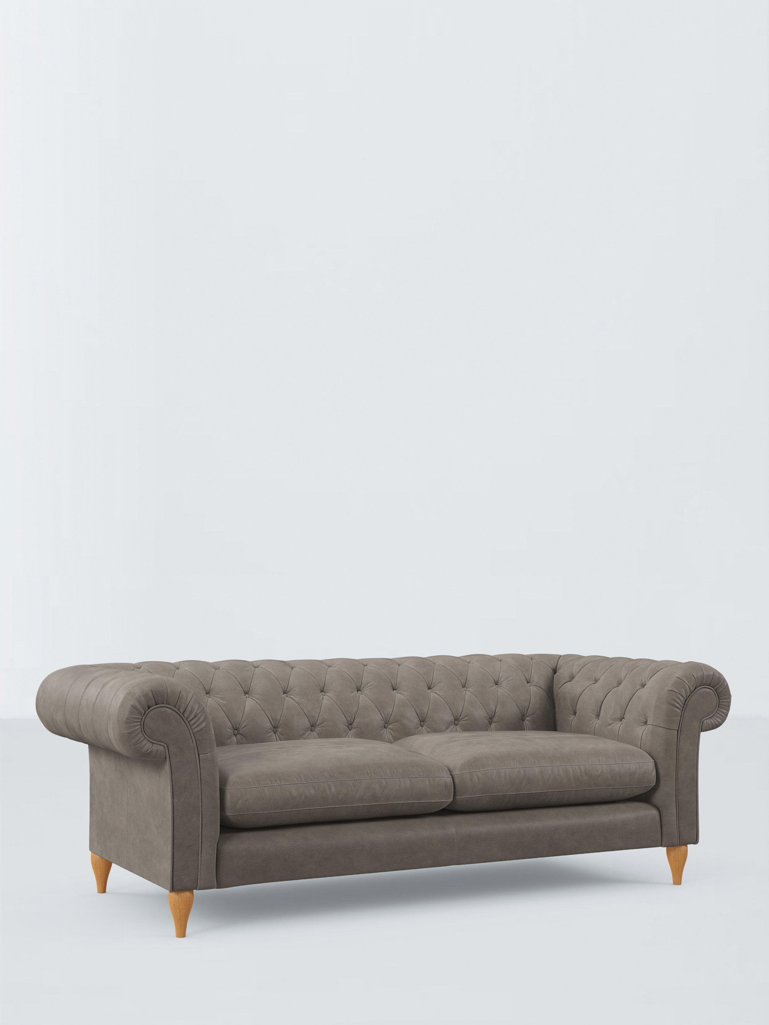 Winchester Range, John Lewis Winchester Grand 4 Seater Leather Sofa, Light Leg, Demetra Grey