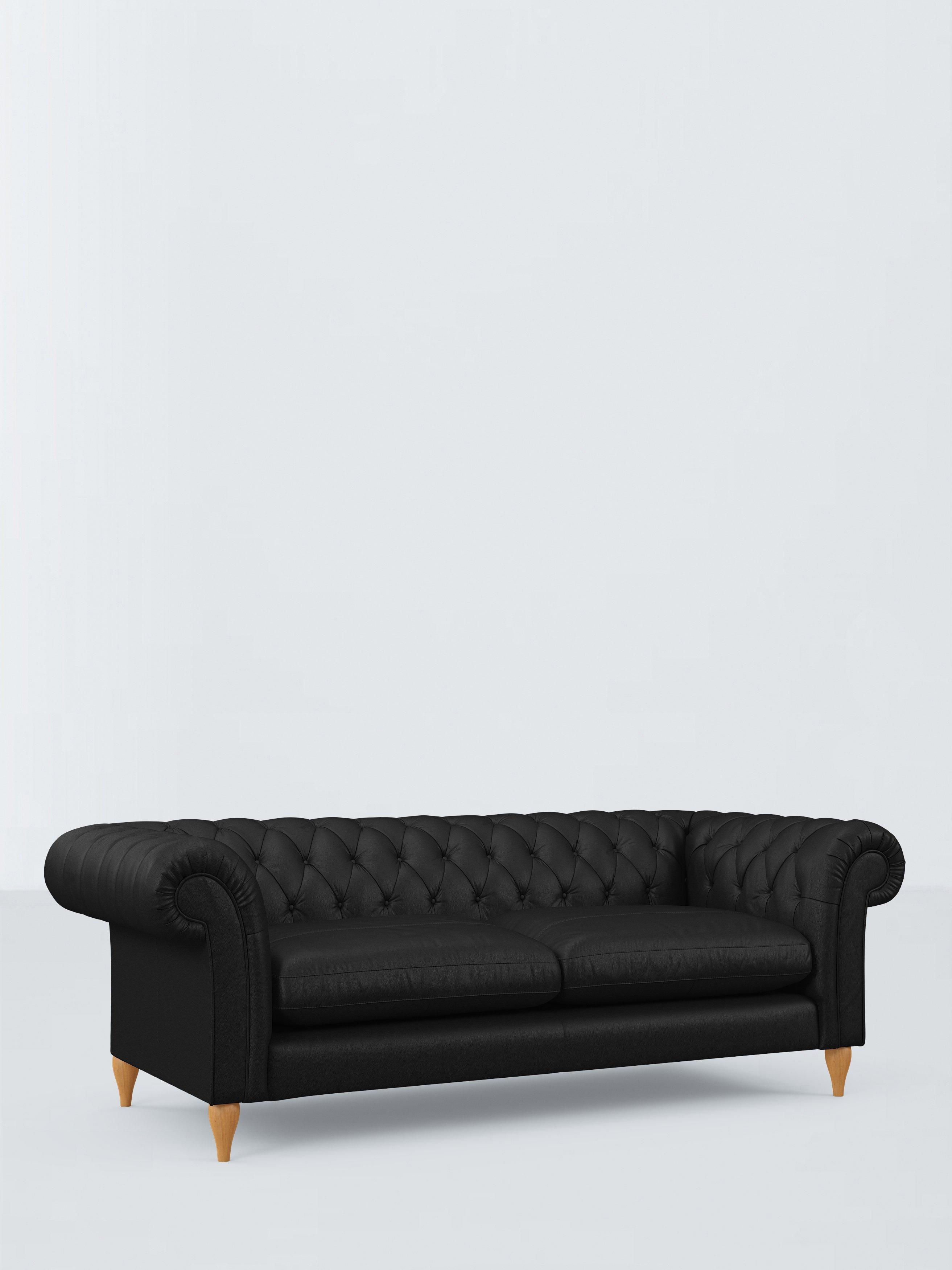 Winchester Range, John Lewis Winchester Grand 4 Seater Leather Sofa, Light Leg, Matt Black