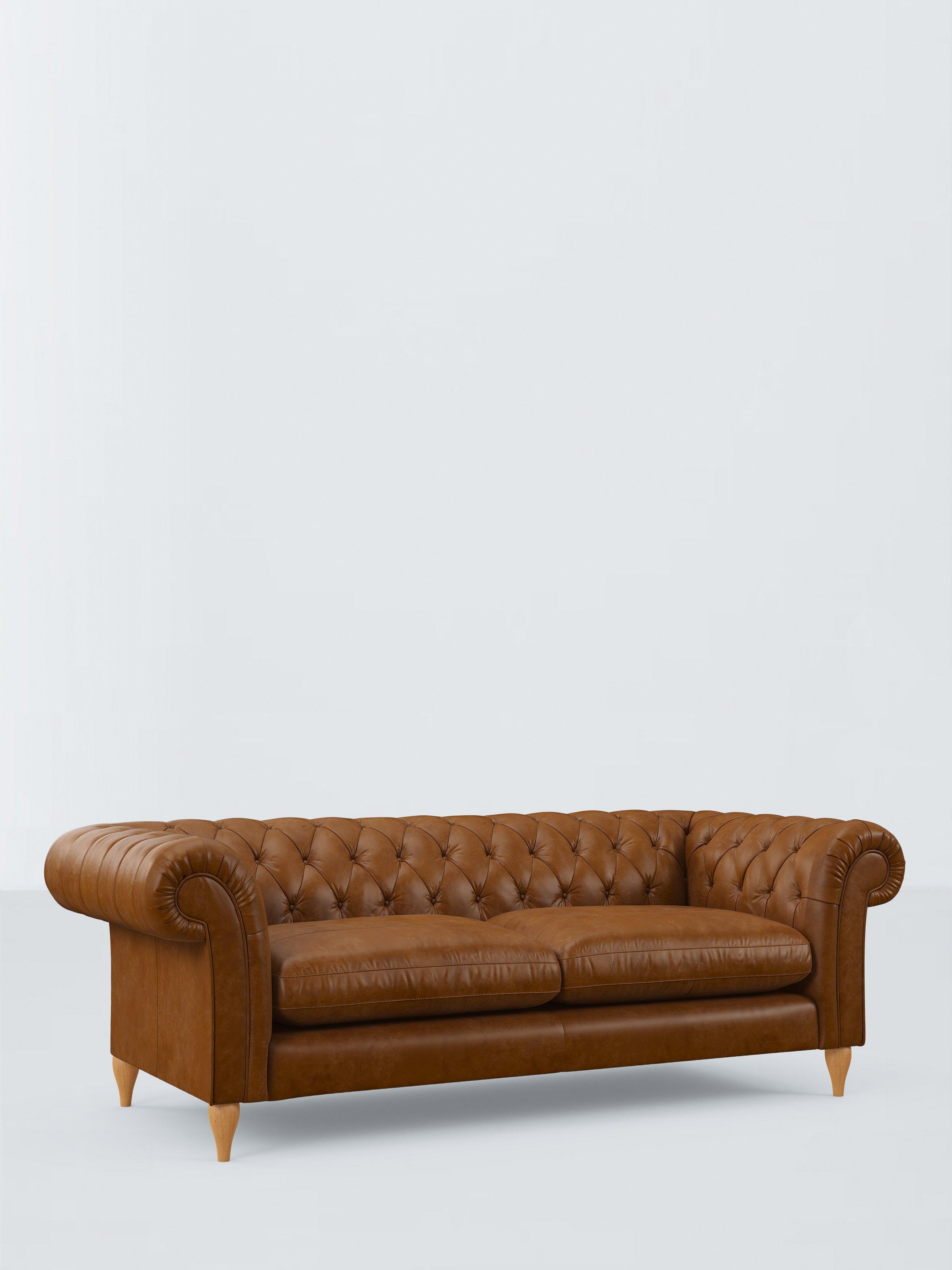 Winchester Range, John Lewis Winchester Grand 4 Seater Leather Sofa, Light Leg, Premium Caramel