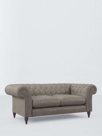 John Lewis Winchester Large 3 Seater Leather Sofa, Dark Leg, Demetra Grey
