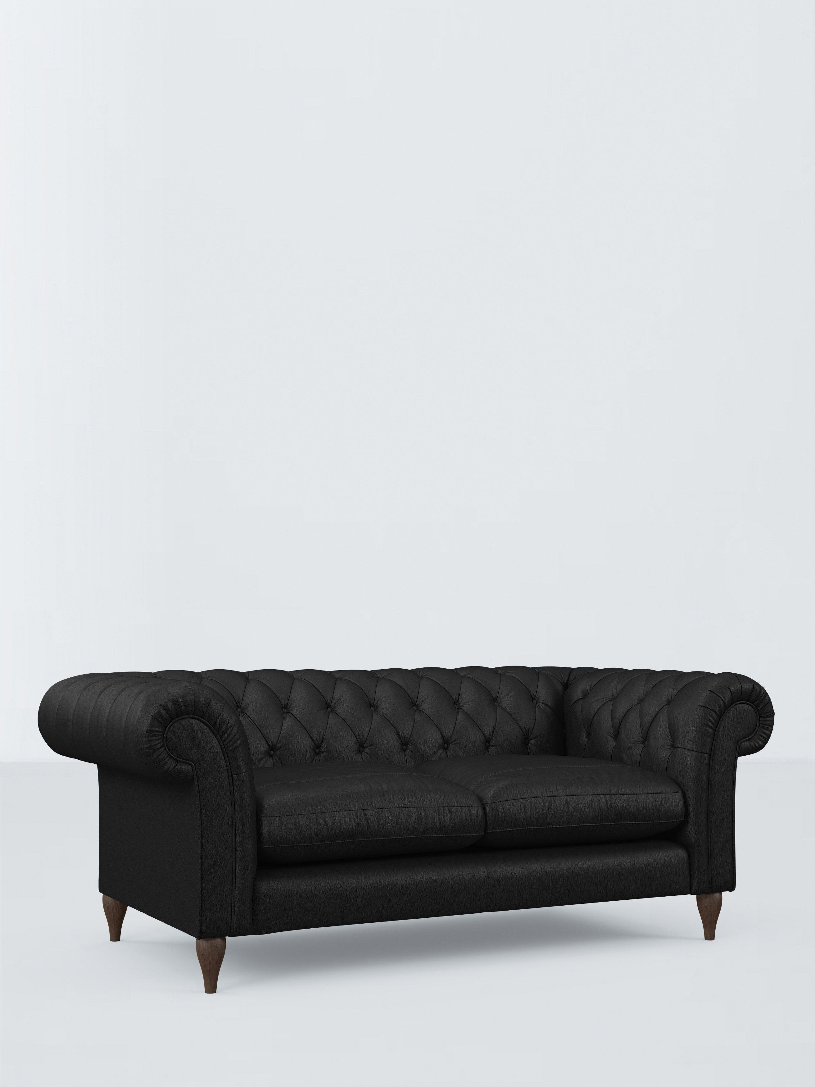 Winchester Range, John Lewis Winchester Large 3 Seater Leather Sofa, Dark Leg, Matt Black