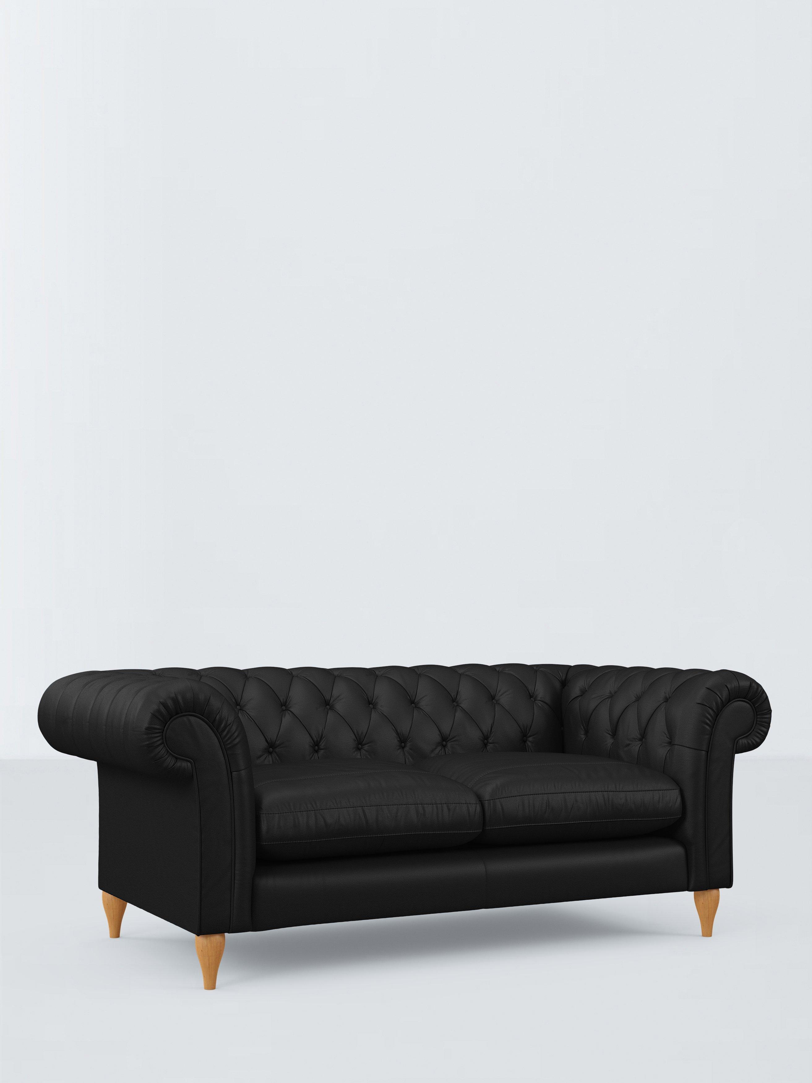 Winchester Range, John Lewis Winchester Large 3 Seater Leather Sofa, Light Leg, Matt Black