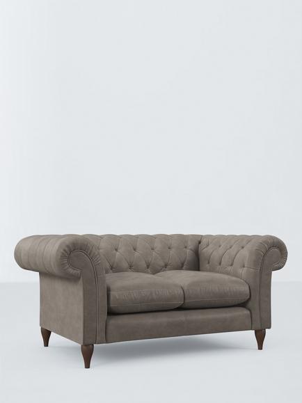 John Lewis Winchester Small 2 Seater Leather Sofa, Dark Leg, Demetra Grey