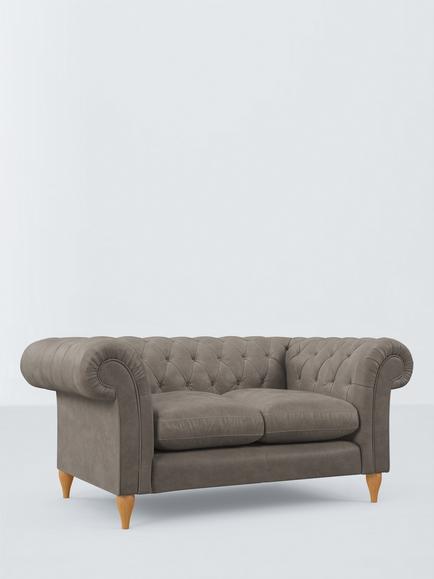 John Lewis Winchester Small 2 Seater Leather Sofa, Light Leg, Demetra Grey