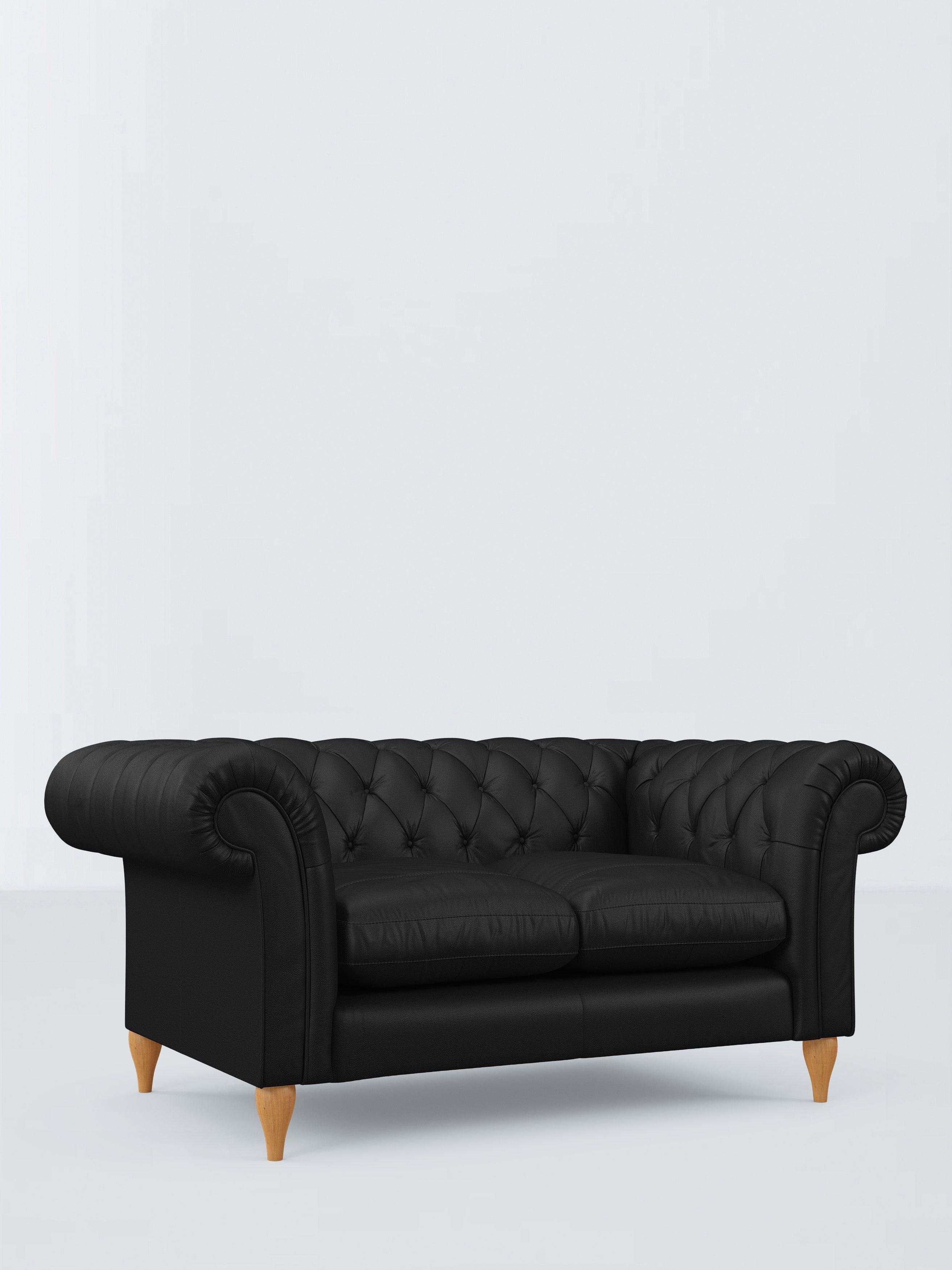 Winchester Range, John Lewis Winchester Small 2 Seater Leather Sofa, Light Leg, Matt Black