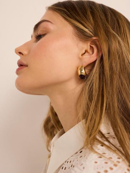 Mint Velvet Curved Hoop Earrings, Gold/Red - view 2, Gold/Red