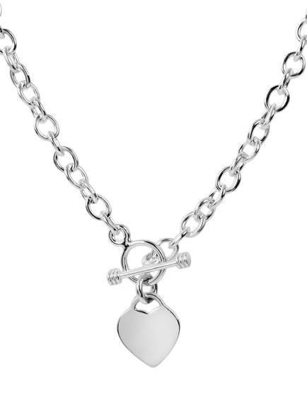 Andea Sterling Silver Oval Heart Necklace, Silver