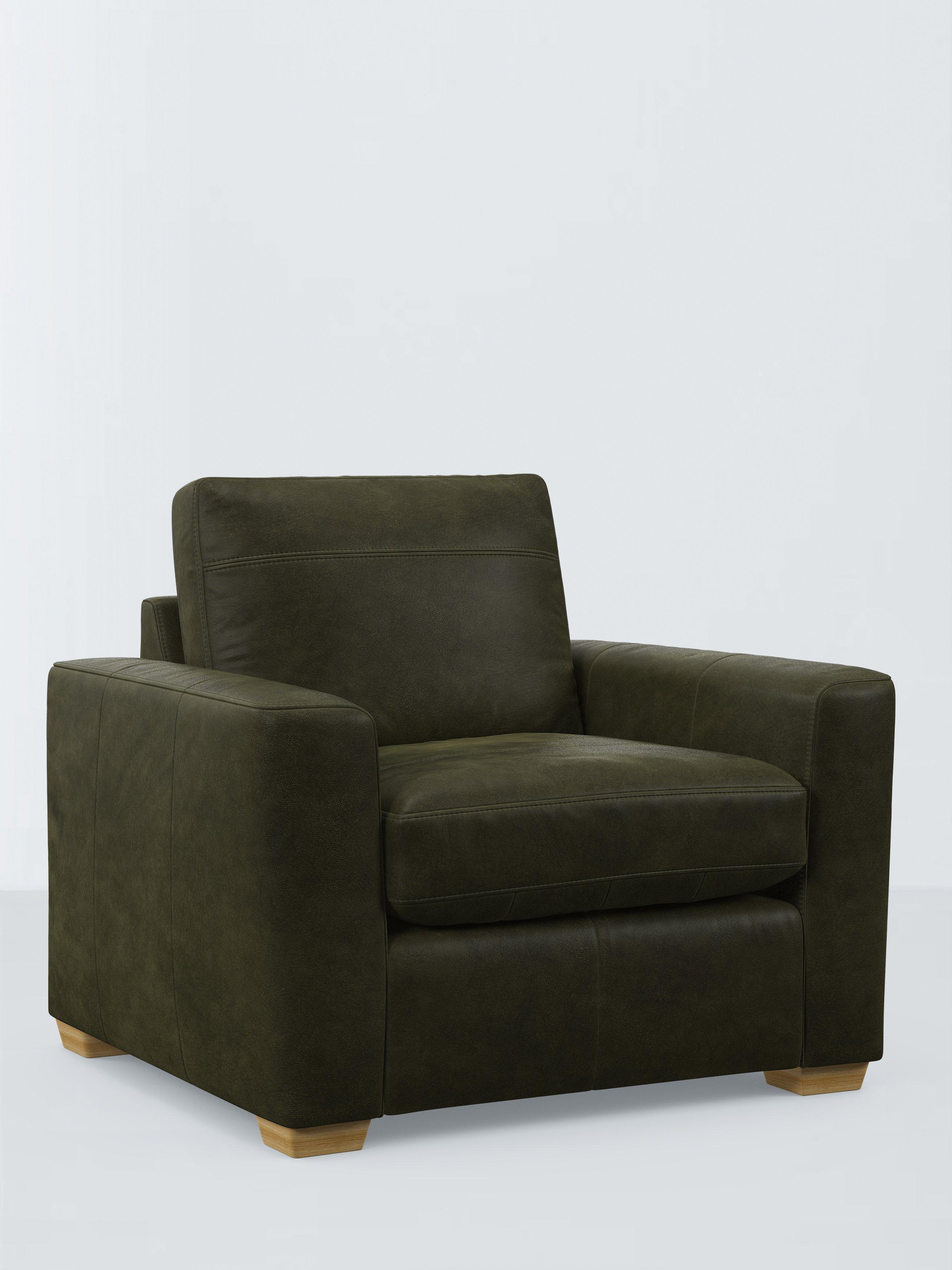 Olivia Range, John Lewis Olivia Leather Armchair, Light Leg, Demetra Green