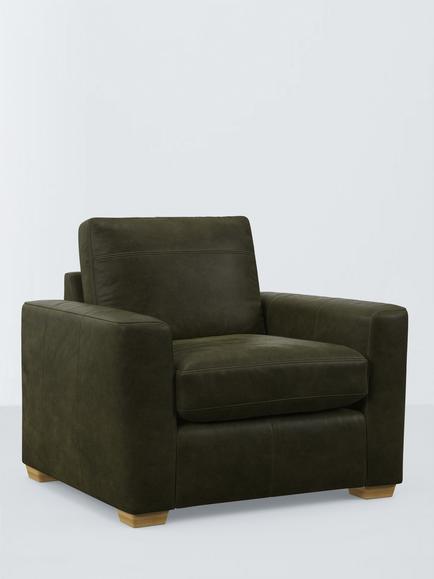 John Lewis Olivia Leather Armchair, Light Leg, Demetra Green