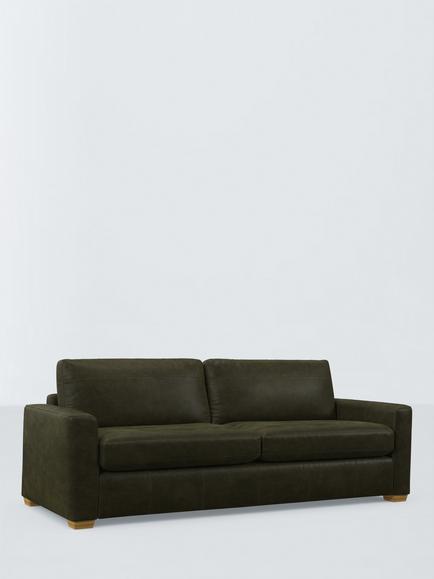 John Lewis Olivia Grand 4 Seater Leather Sofa, Light Leg, Demetra Green