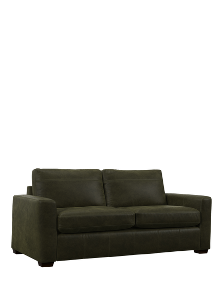 John Lewis Olivia Large 3 Seater Leather Sofa, Dark Leg, Demetra Green
