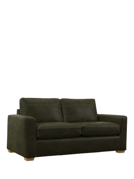 John Lewis Olivia Medium 2 Seather Leather Sofa, Light Leg, Demetra Green