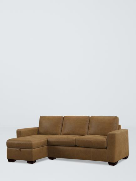 John Lewis Olivia Grand 4 Seater LHF Chaise End Storage Leather Sofa, Dark Leg, Demetra Light Tan