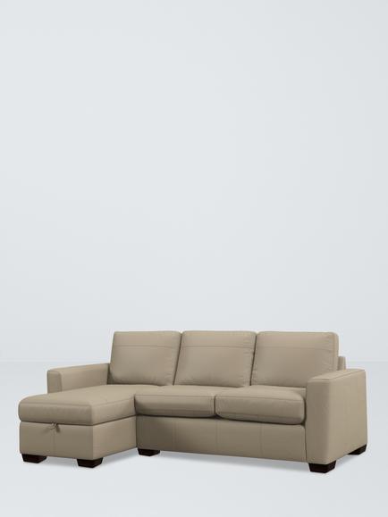 John Lewis Olivia Grand 4 Seater LHF Chaise End Storage Leather Sofa, Dark Leg, Matt Pearl