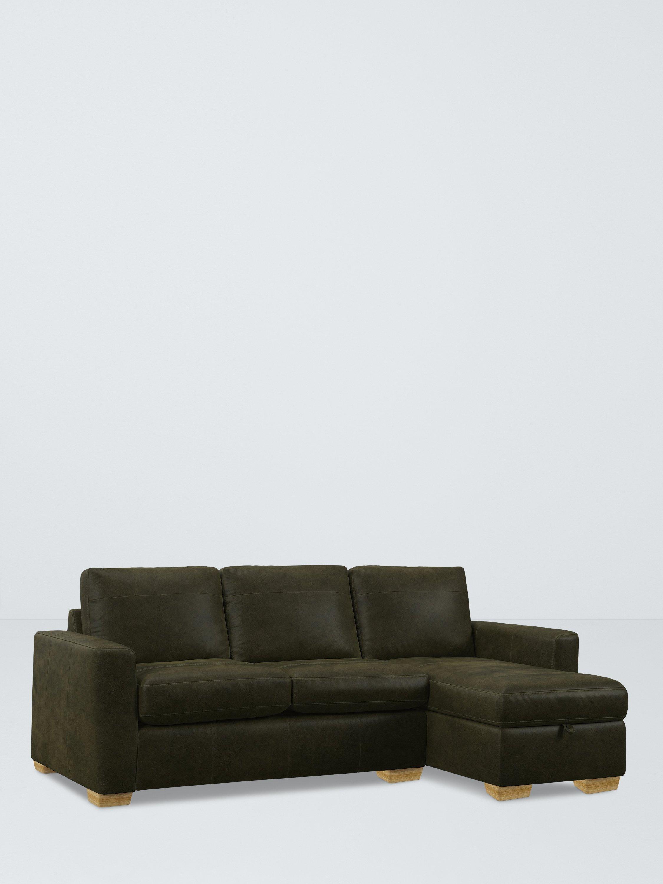 Olivia Range, John Lewis Olivia Grand 4 Seater RHF Chaise End Storage Leather Sofa, Light Leg, Demetra Green