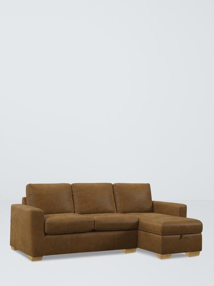 John Lewis Olivia Grand 4 Seater RHF Chaise End Storage Leather Sofa, Light Leg, Demetra Light Tan