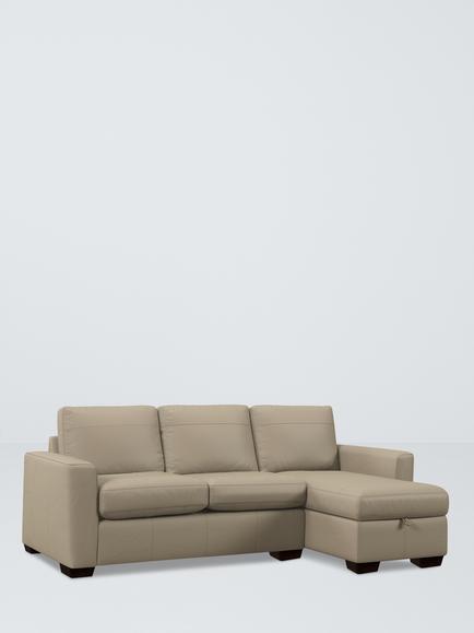 John Lewis Olivia Grand 4 Seater RHF Chaise End Storage Leather Sofa, Dark Leg, Matt Pearl