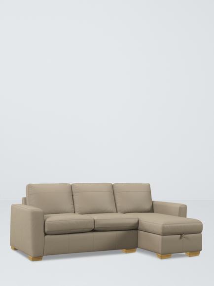 John Lewis Olivia Grand 4 Seater RHF Chaise End Storage Leather Sofa, Light Leg, Matt Pearl