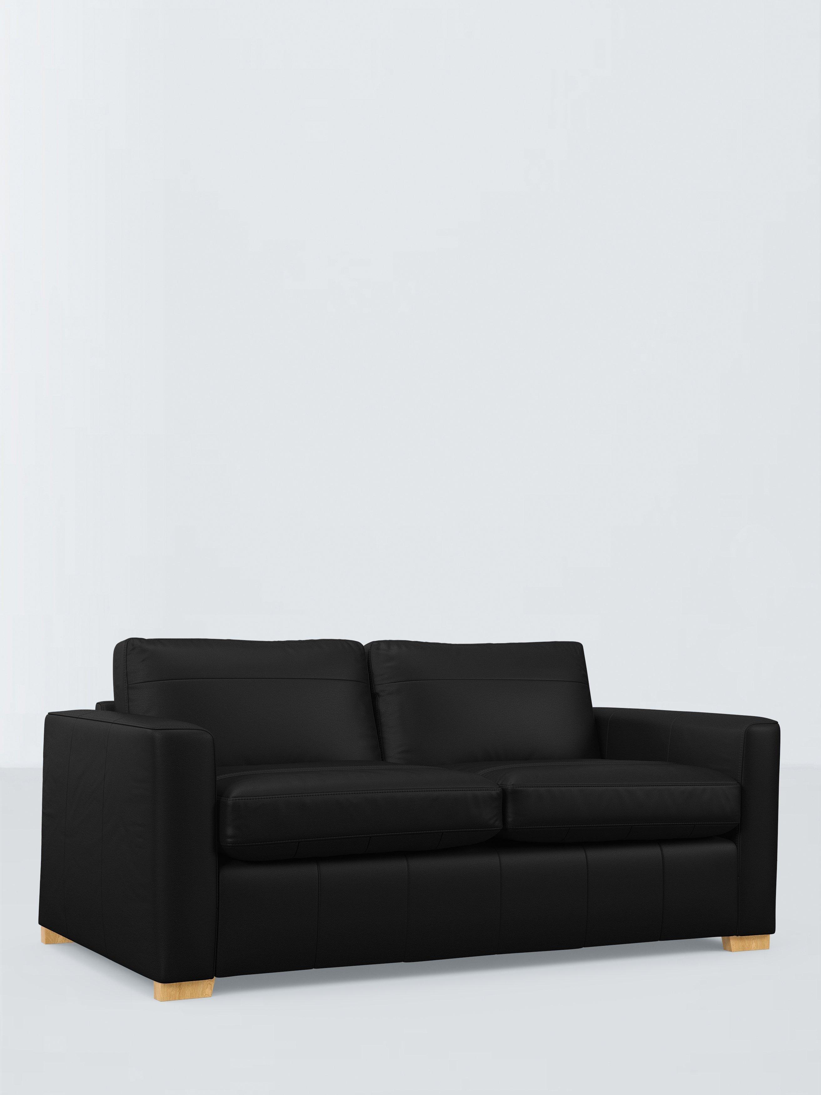 Olivia Range, John Lewis Olivia Small 3 Seater Leather Sofa Bed, Light Leg, Matt Black