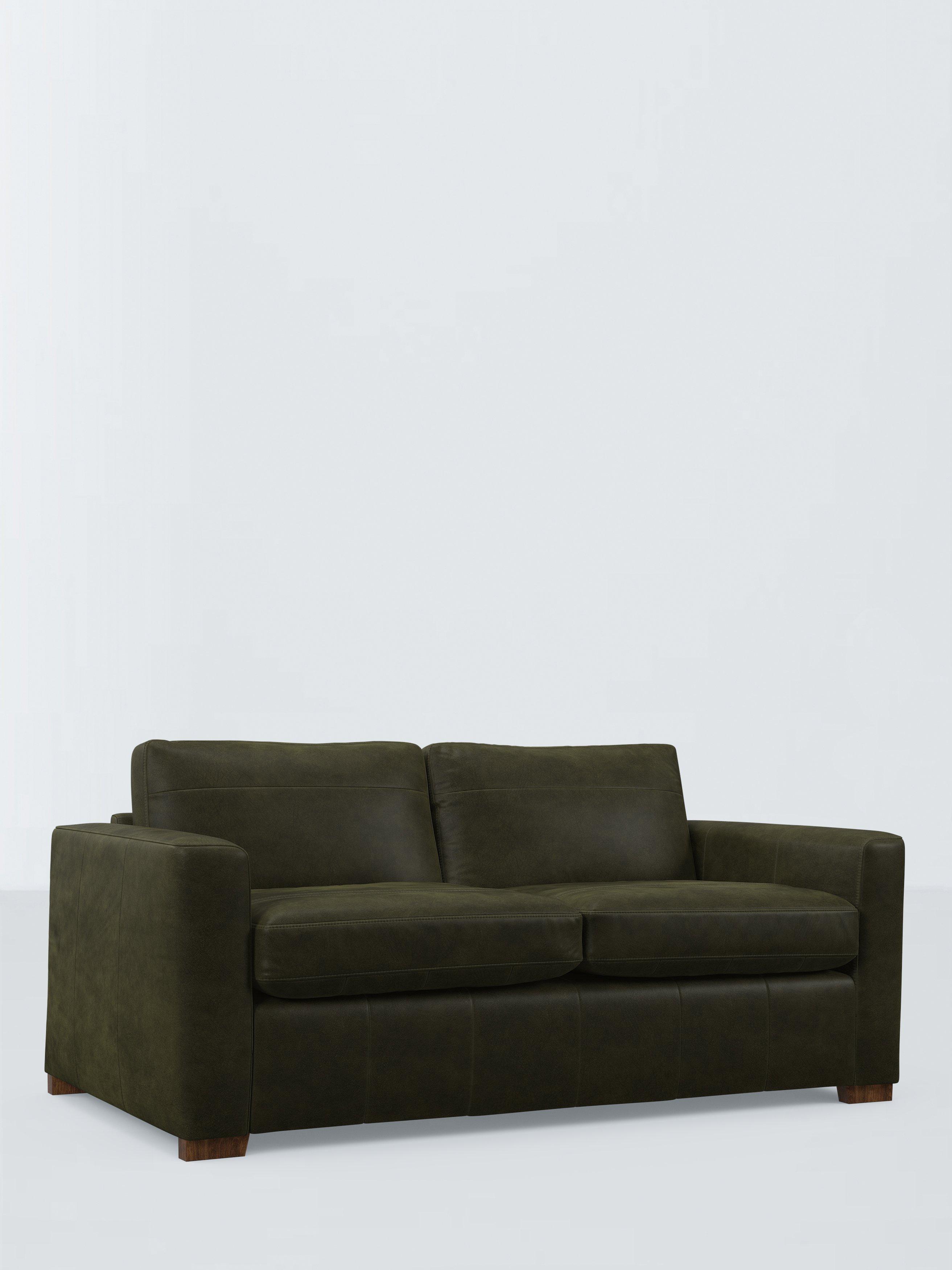 Olivia Range, John Lewis Olivia Small 3 Seater Leather Sofa Bed, Dark Leg, Demetra Green