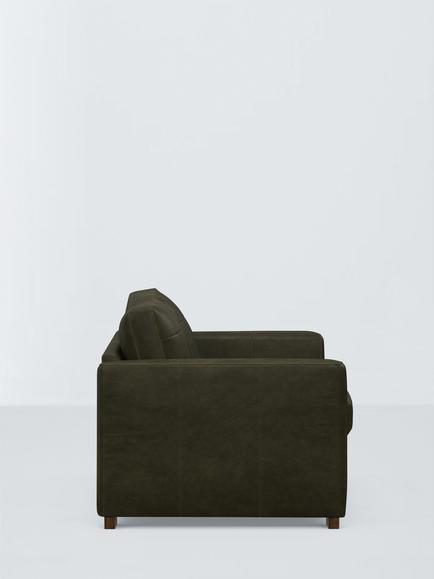 John Lewis Olivia Small 3 Seater Leather Sofa Bed, Dark Leg - view 2, Demetra Green
