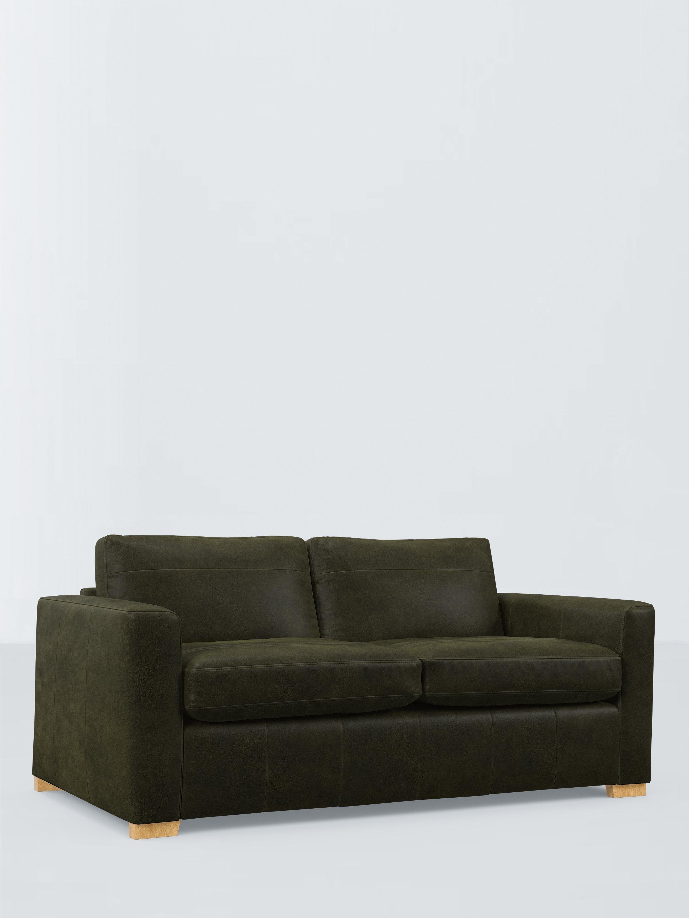 Olivia Range, John Lewis Olivia Small 3 Seater Leather Sofa Bed, Light Leg, Demetra Green