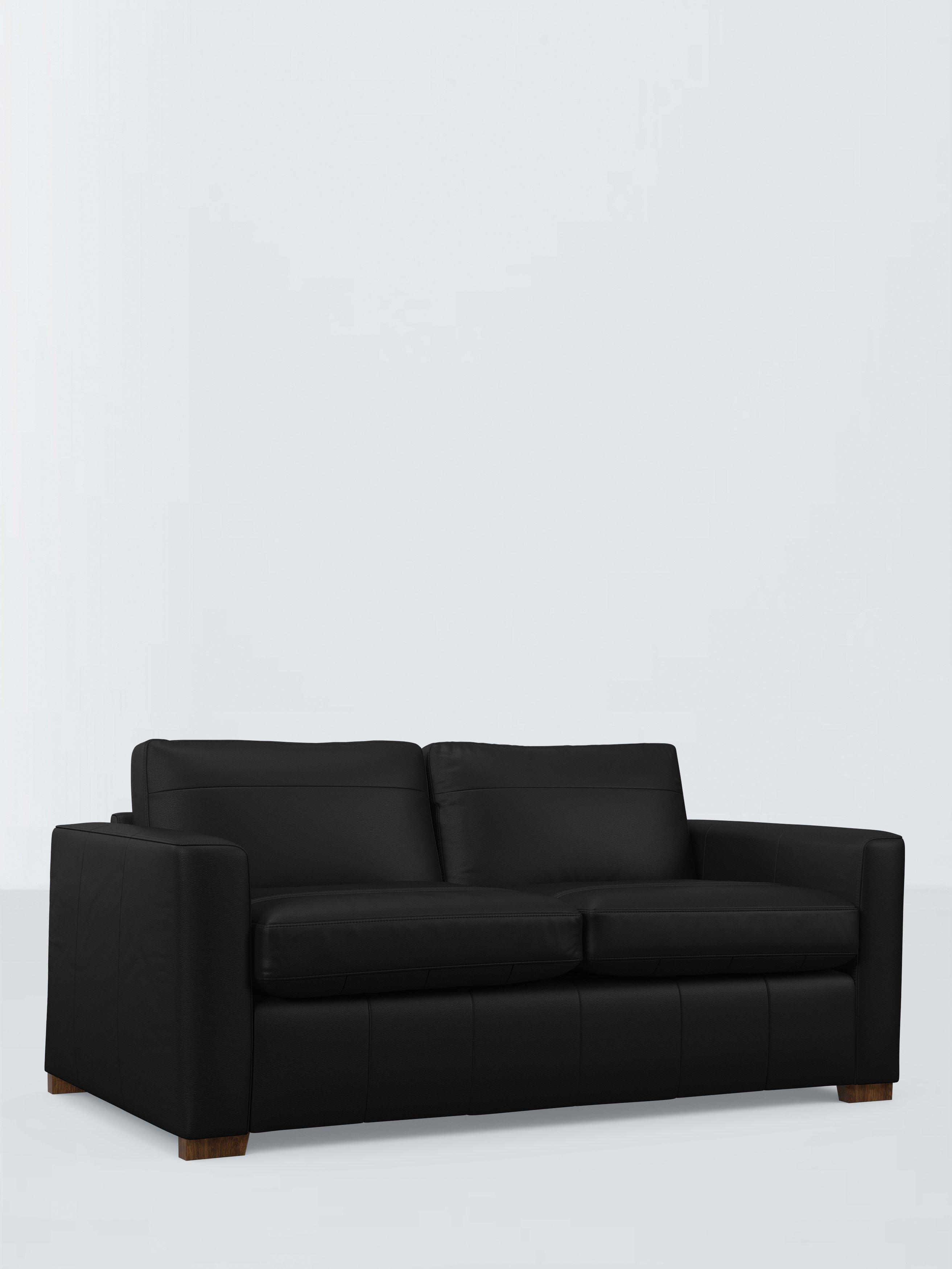 Olivia Range, John Lewis Olivia Small 3 Seater Leather Sofa Bed, Dark Leg, Matt Black