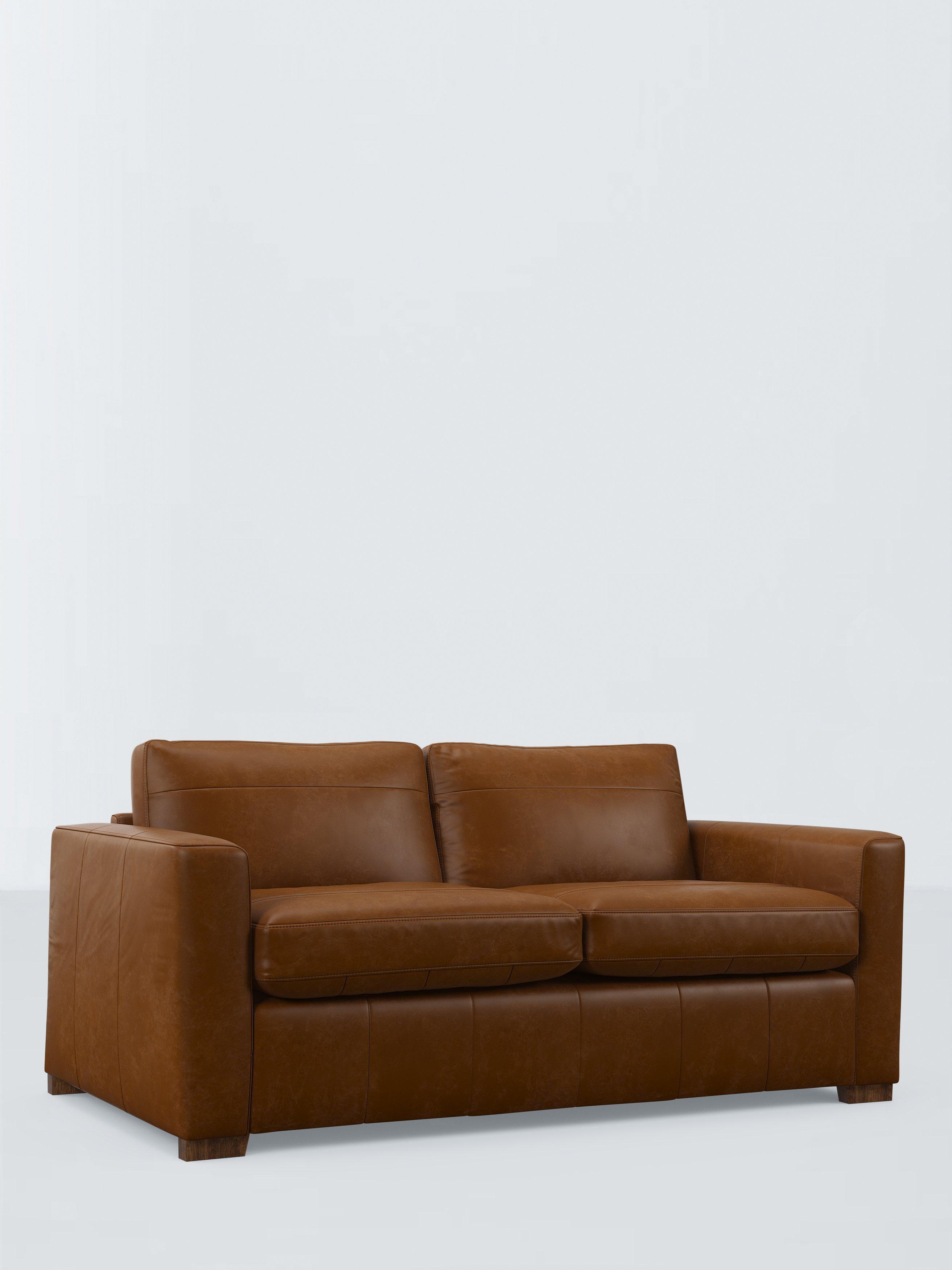 Olivia Range, John Lewis Olivia Small 3 Seater Leather Sofa Bed, Dark Leg, Premium Caramel