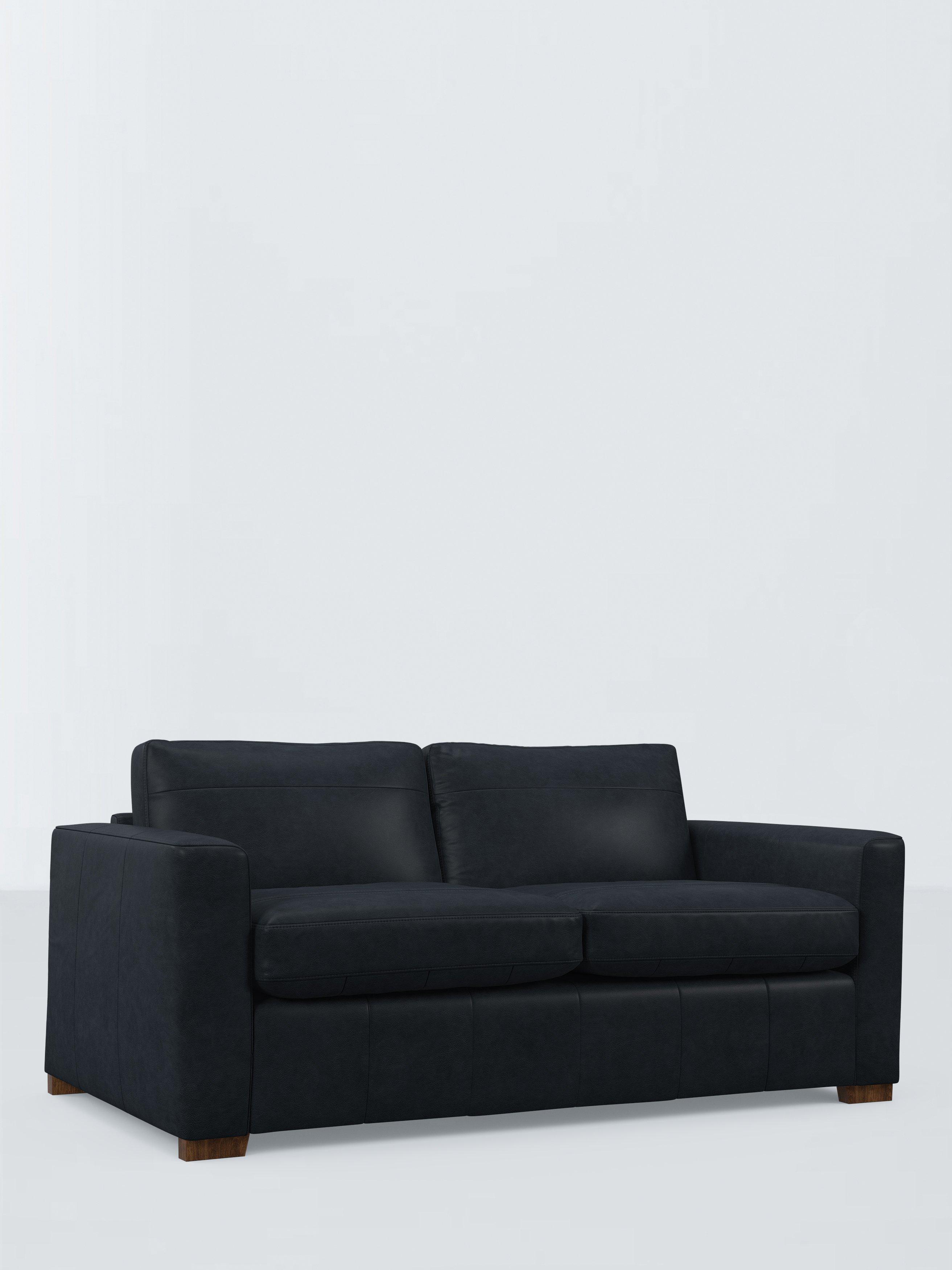 Olivia Range, John Lewis Olivia Small 3 Seater Leather Sofa Bed, Dark Leg, Vintage Jeans