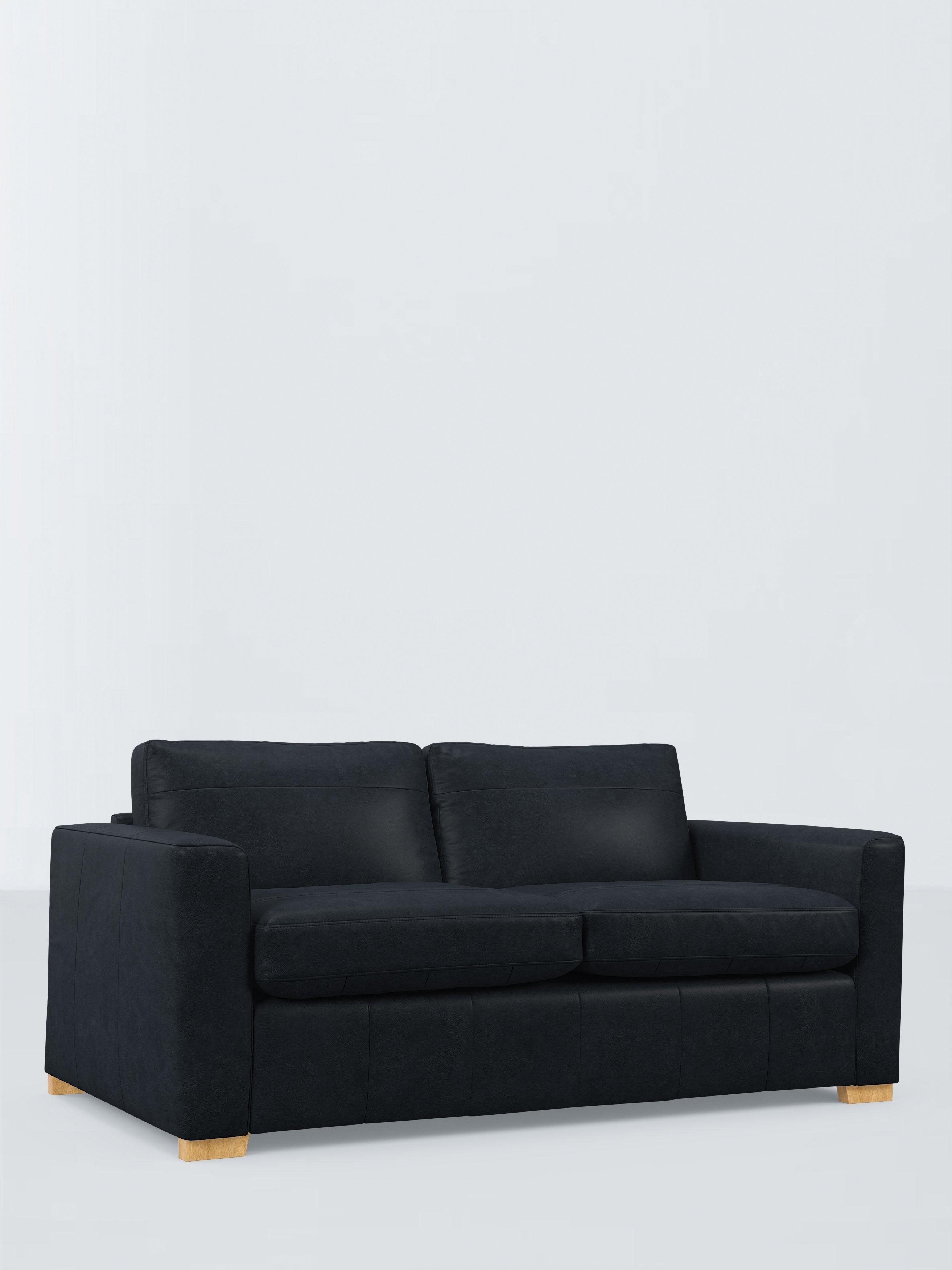 Olivia Range, John Lewis Olivia Small 3 Seater Leather Sofa Bed, Light Leg, Vintage Jeans