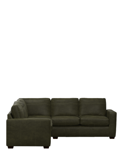 John Lewis Olivia 5+ Seater Leather Corner Sofa, Dark Leg - view 2, Demetra Green