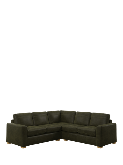 John Lewis Olivia 5+ Seater Leather Corner Sofa, Light Leg, Demetra Green